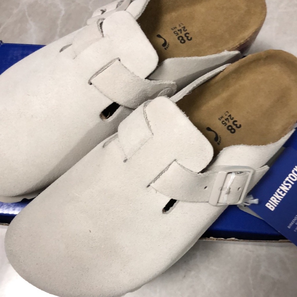 🍭birkenstock Women's White Suede Mules - Picture 3 of 5